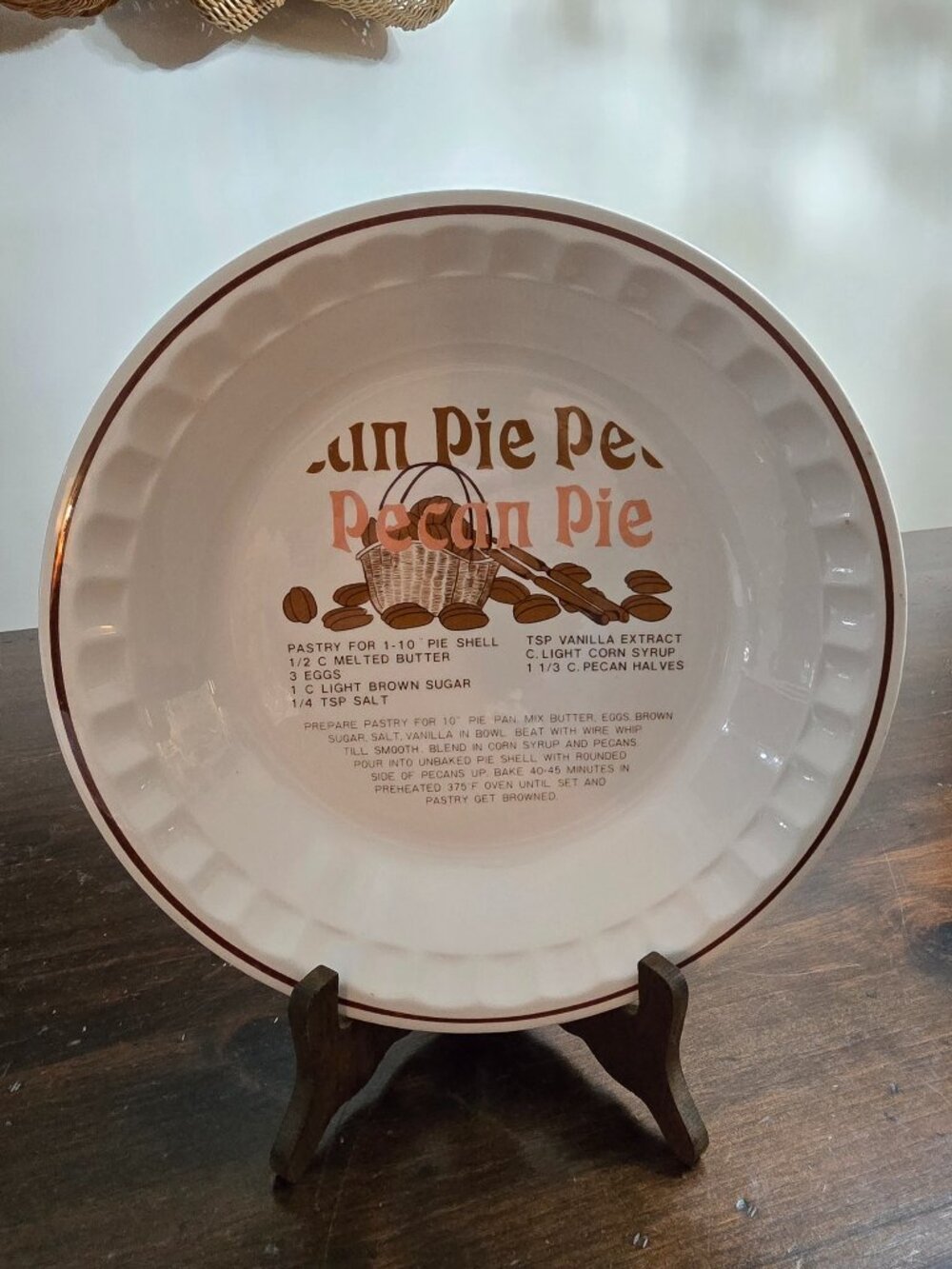 Vintage Allied Pecan Pie Recipe Plate Deep Dish Ceramic Baking Pan